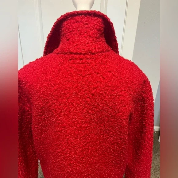 Charlie B Boucle Red Knit Jacket Coat Snap Front long sleeve stretch 60s Sz Med - Picture 9 of 16